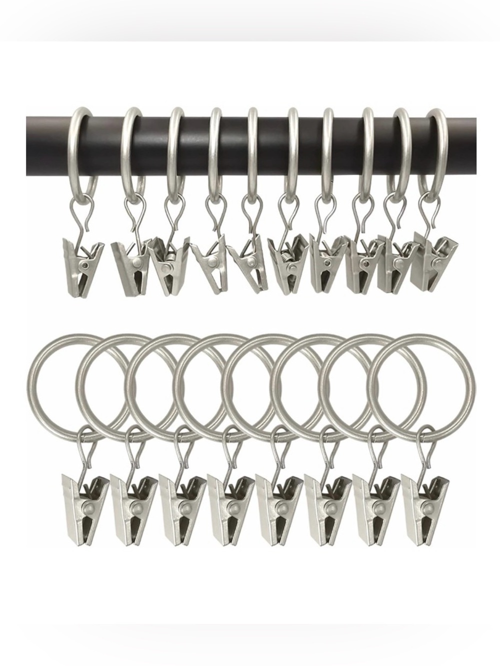 BNWT 44 PCS SILVER CURTAIN ROD RINGS FOR CURTAINS OR BABY CLOTHES ORGANIZING - Picture 2 of 11